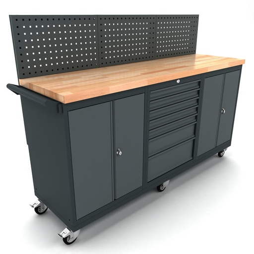 [WBG186M17] Workbench mobile 2x 2 doors 7 drawers cabinet incl. back panel